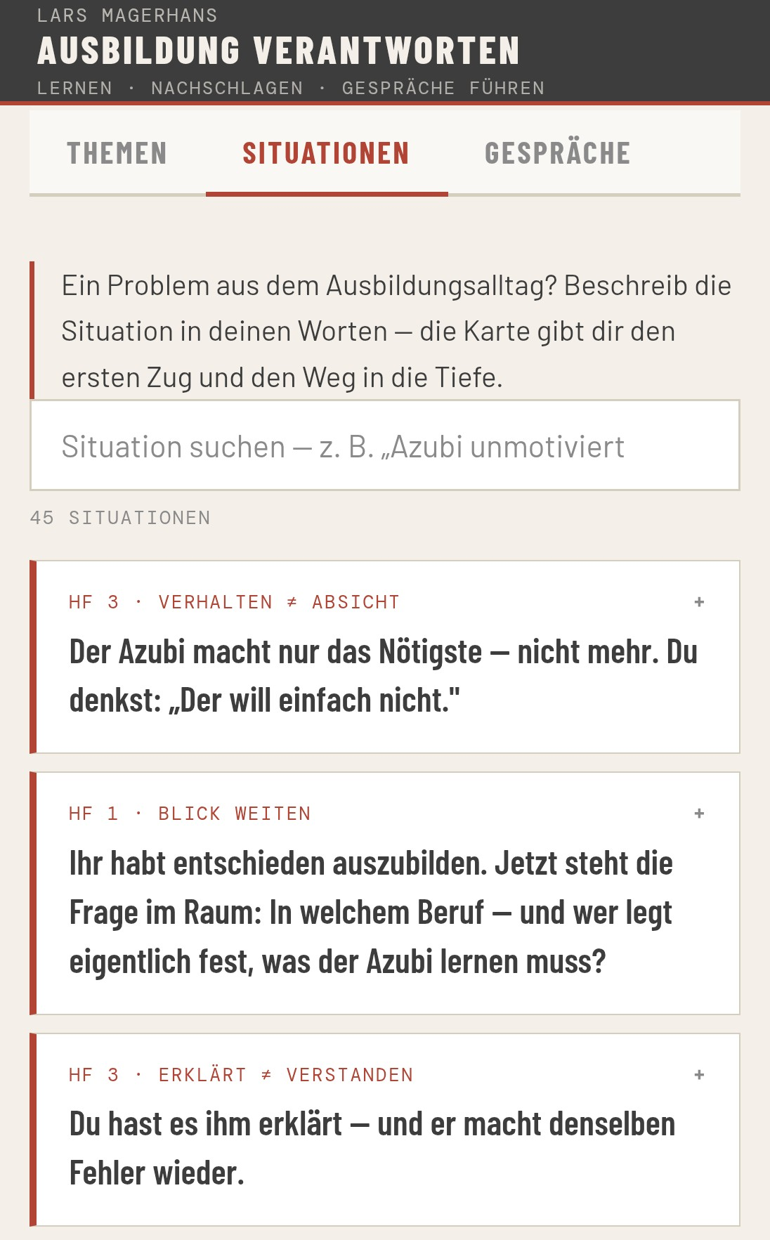 Situationskarten aus dem Ausbildungsalltag